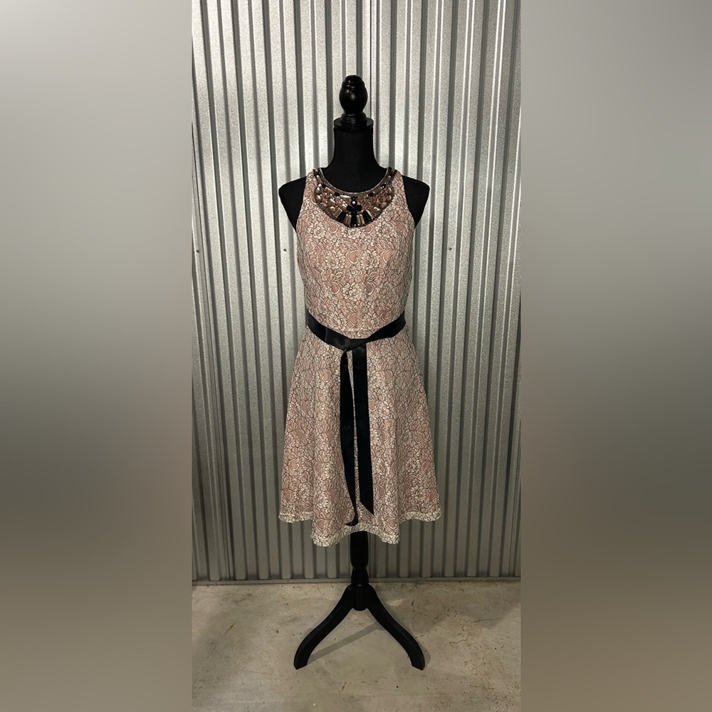 Women’s Adrianna Papell Lovely Floral Pink White Jeweled Nylon Polyester Size 6